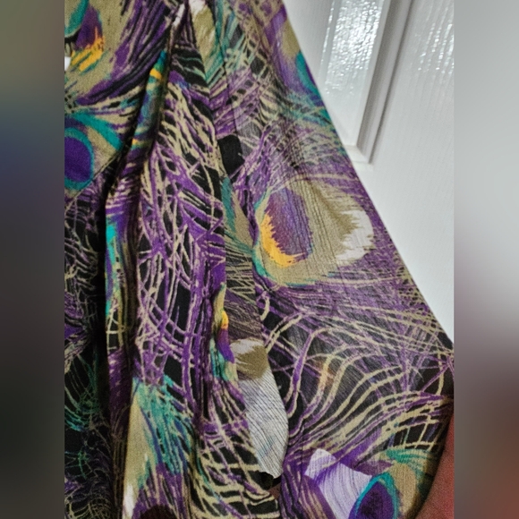 Sara Michelle Womens 1X Purple Blue Peacock Print Chiffon Blouse Preppy Boho 90s - Picture 5 of 7